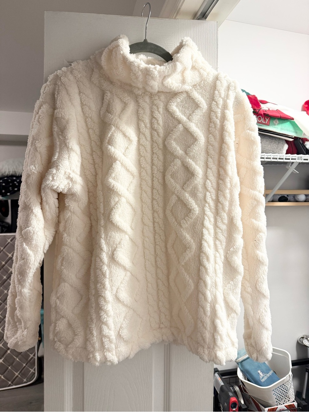 Eddie Bauer Cream Plush Cable Turtleneck Sweater